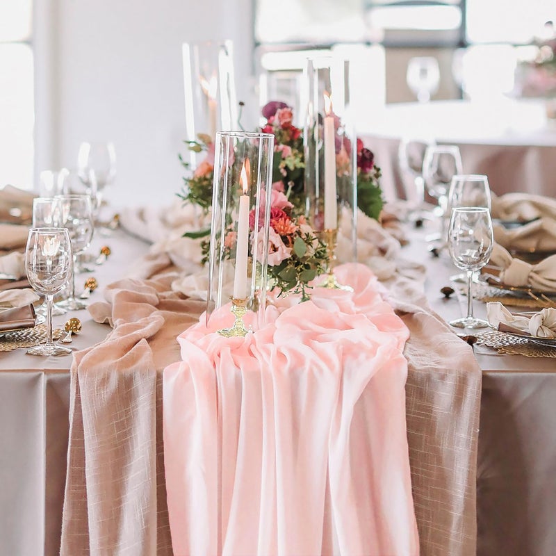 B.Cool Light Peach Chiffon Table Runner 2 Packs 27x120 Inches Fall Christmas Table Runners for Sheer Rustic Wedding Birthday Party Outdoor Bridal Baby Shower Decorations for Girl - Image 5